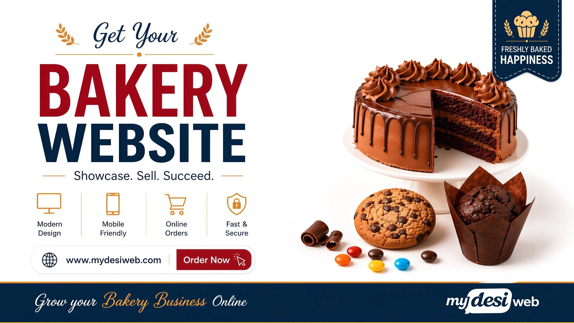 Get Your Bakery Website in South India - Online Orders, Modern Design & Mobile Friendly Cake Shop Websites | MyDesiWeb